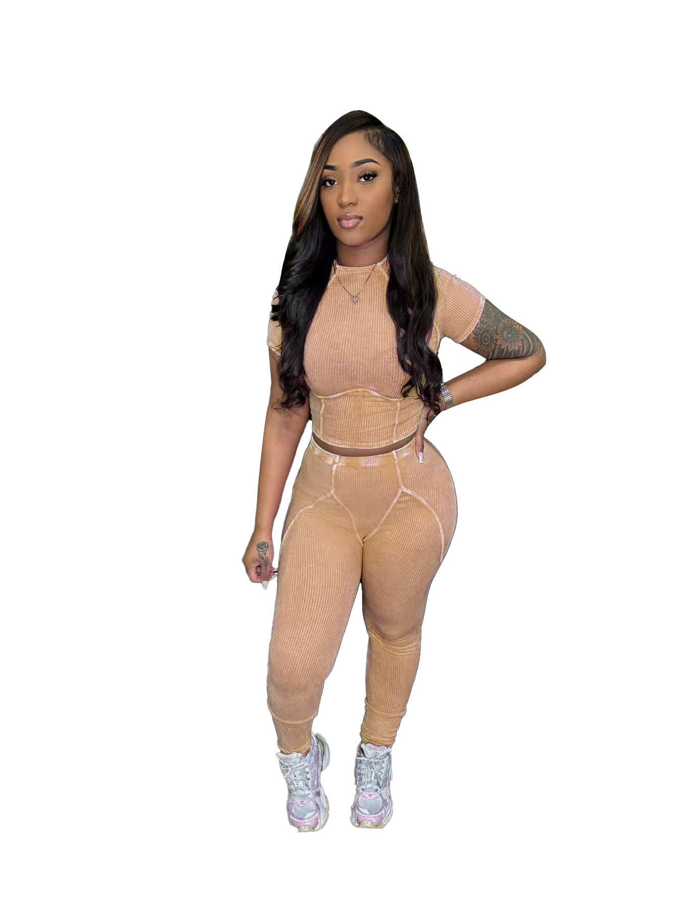 Women's Washed Old Thread Sleeve Trousers Suits