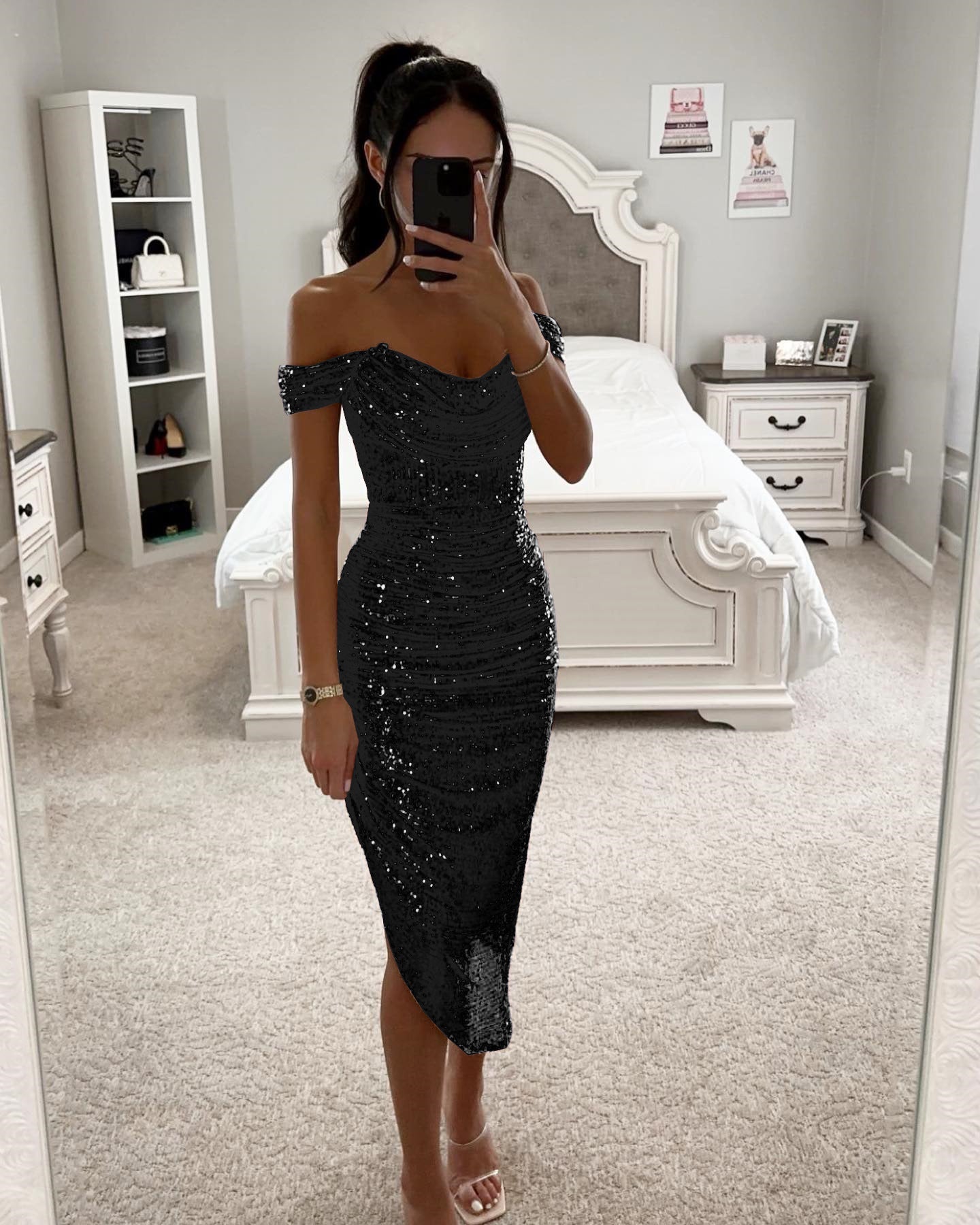 Women's Sequins Dress Casual Fashion Party Zipper Dresses