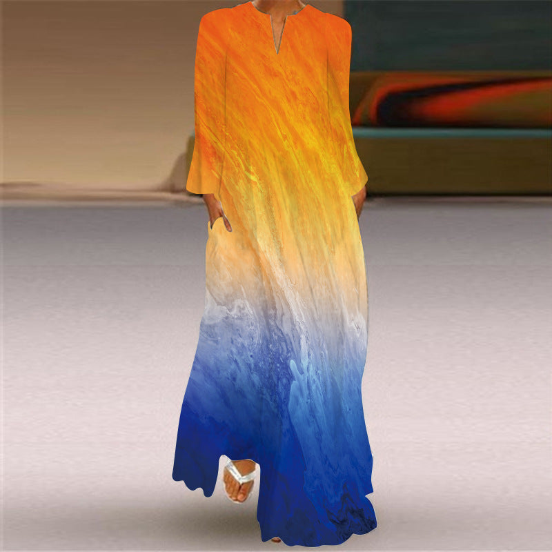 Women's Pretty Printed Long-sleeved Dress Small Dresses