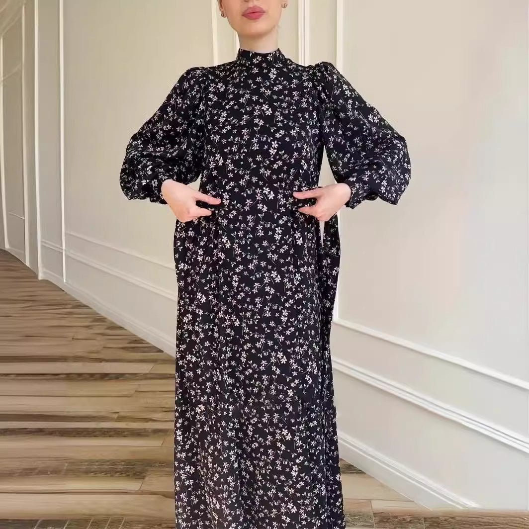 Spring Gentle Loose Floral Satin Dress Dresses