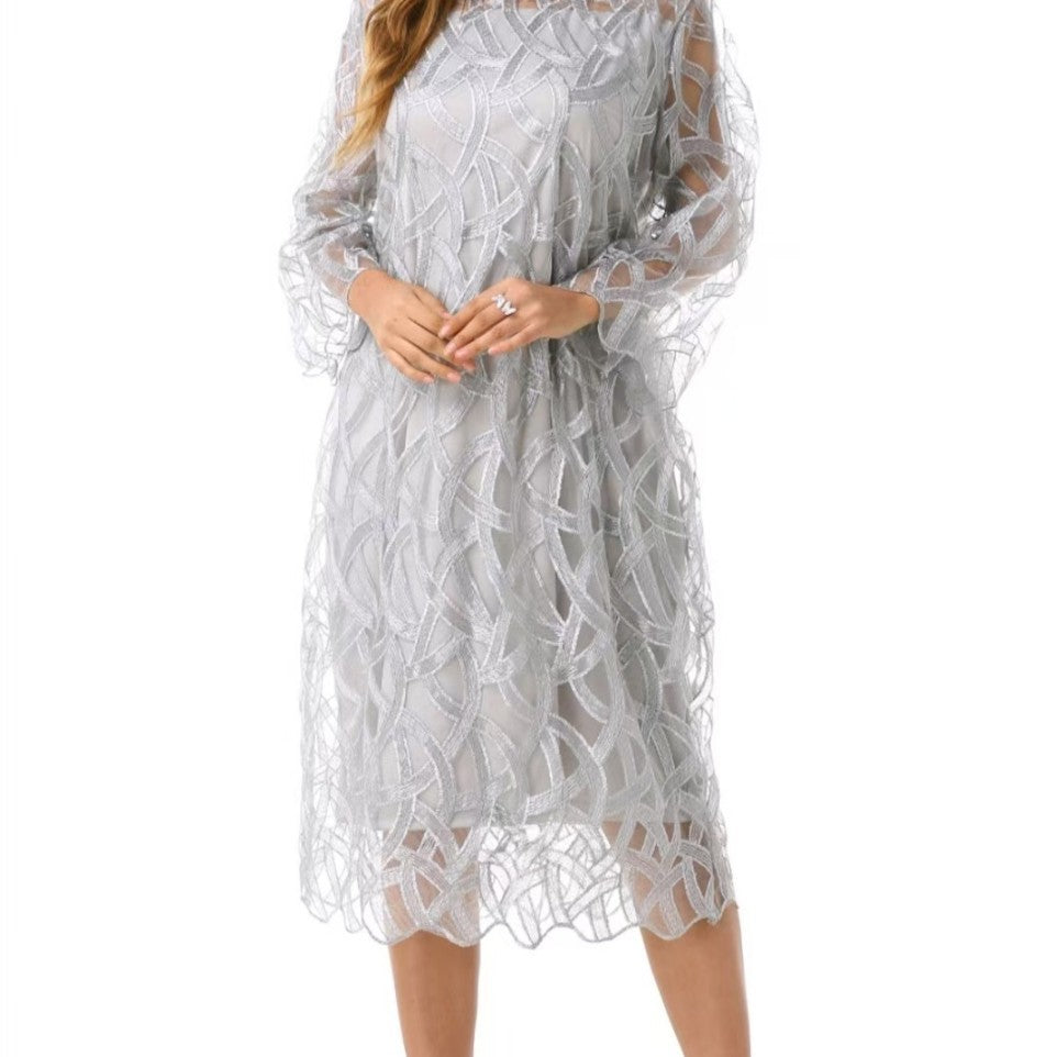 Summer Chiffon Hollow Floral Ruffle Sleeve Elegant A- Dresses