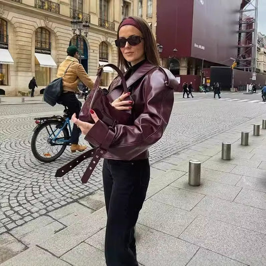Women's Retro Lapels Leather Quality Craft Rest Jackets
