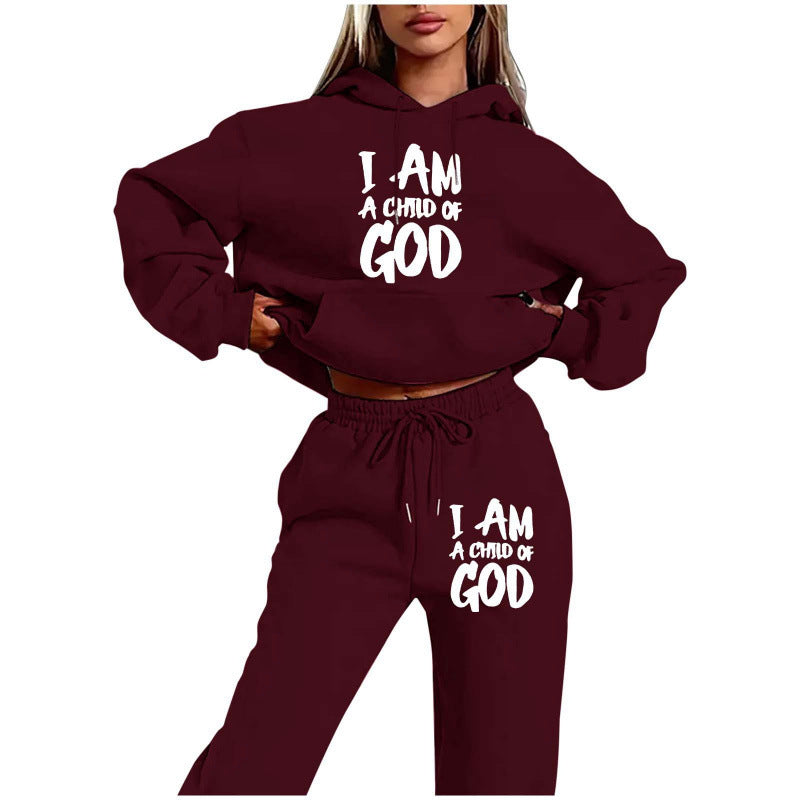 Women's Brushed Hoody Letter Printed Hoodie Fashion Casual Suit