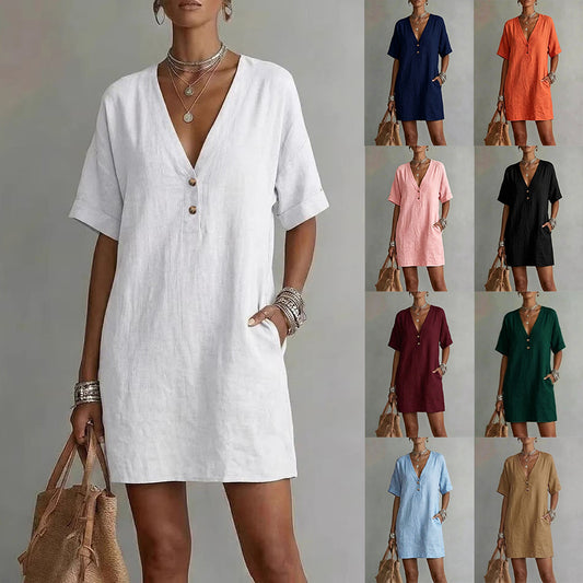 Women's Summer Casual Comfortable Button Pocket For Dress