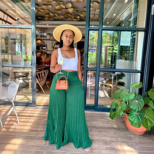 Spring High Temperature Stereotypes Pleated Wide Leg Suitable Pants