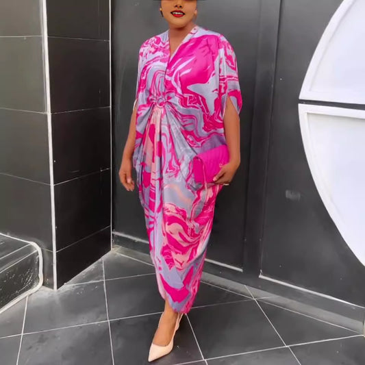 Women's Summer Printed Wide Loose Satin Sleeve Dresses