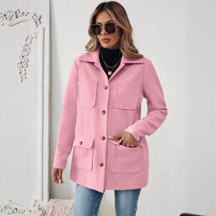 Women's Color Long Sleeve Casual Woolen Wind Coats