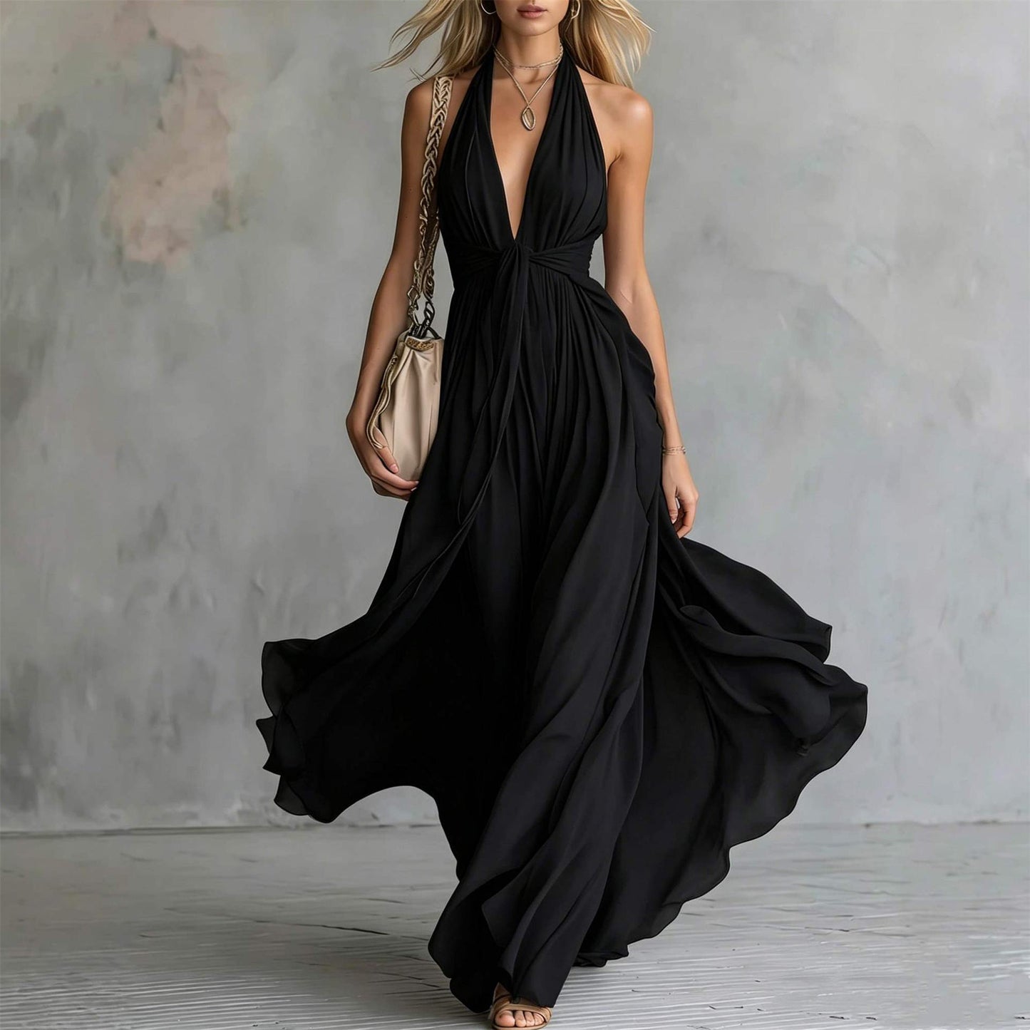 Halter Slimming Bohemian Vacation Style Large Dress