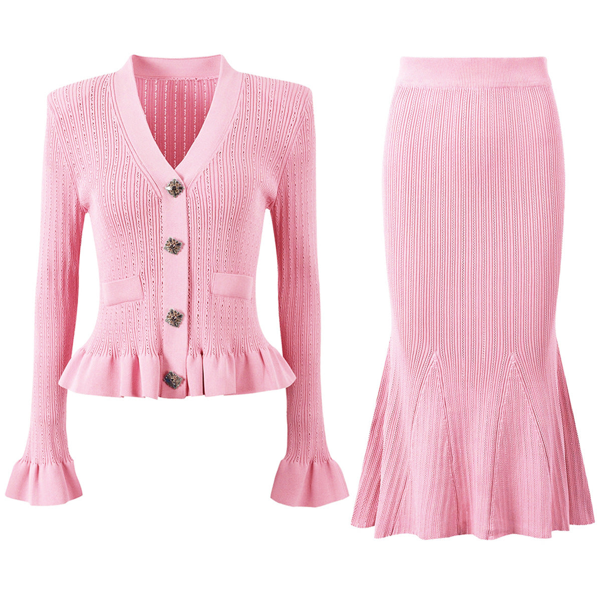 Women's High Version Versatile Fashionable Knitted Tup Fishtail Suits