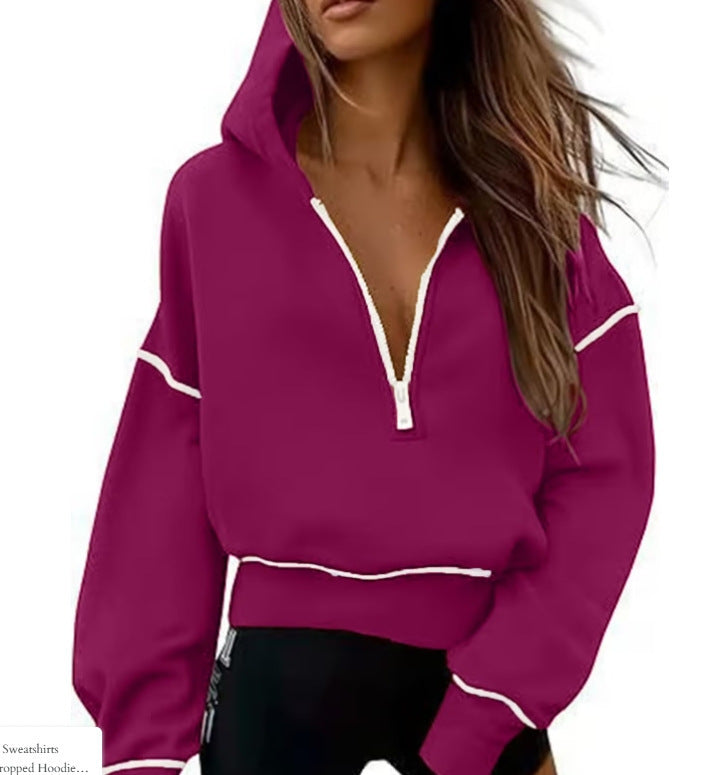 Women's Half Zipper Ladies Hooded Long-sleeved Fashion Sweaters