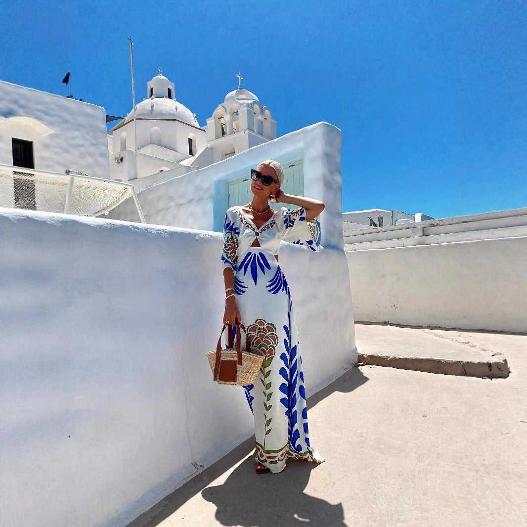 Women's Dress Positioning Printed Backless Vacation Style Dresses