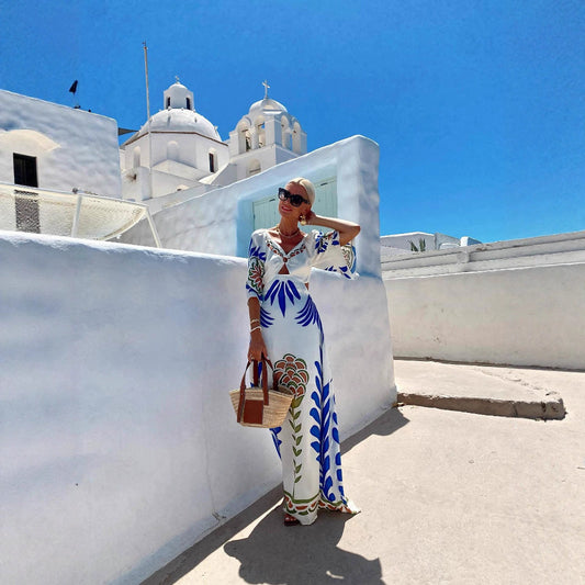 Women's Dress Positioning Printed Backless Vacation Style Dresses