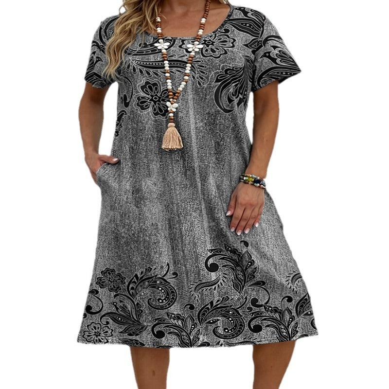 Women's Charming Loose Printed Pocket Dress Dresses