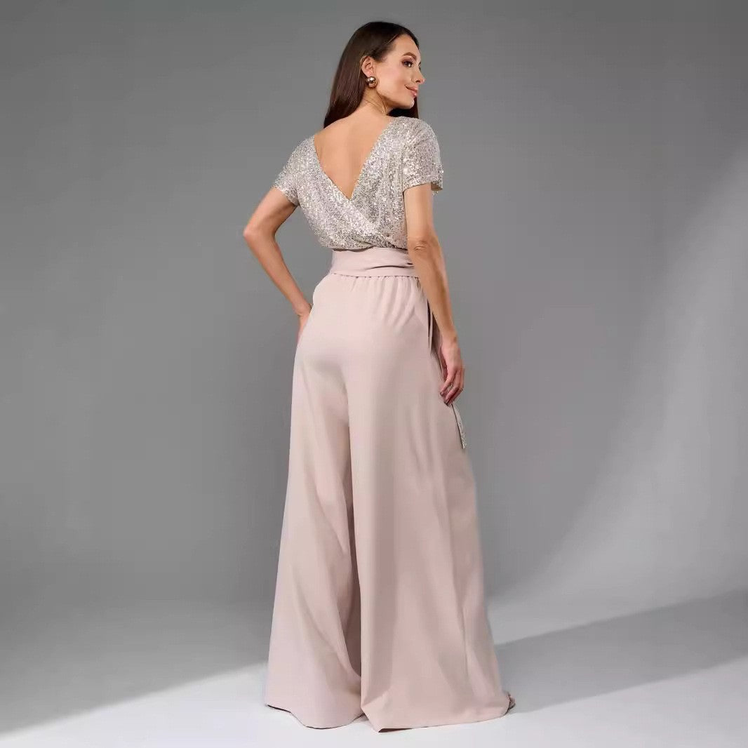 Spring One-piece Sequin Fashion Sleeve Casual Shorts