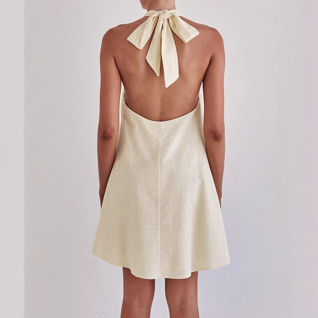 Sexy Vacation Wear Linen Loose Backless Chest Dresses