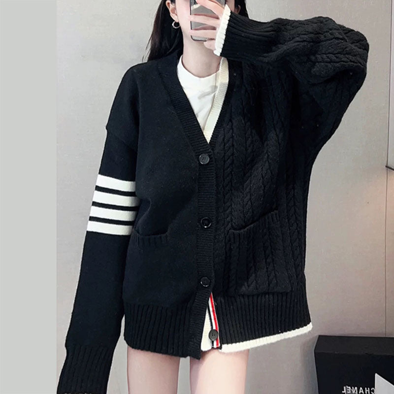Women's Idle Style Knitted Double Twist Contrast Women's Sweater