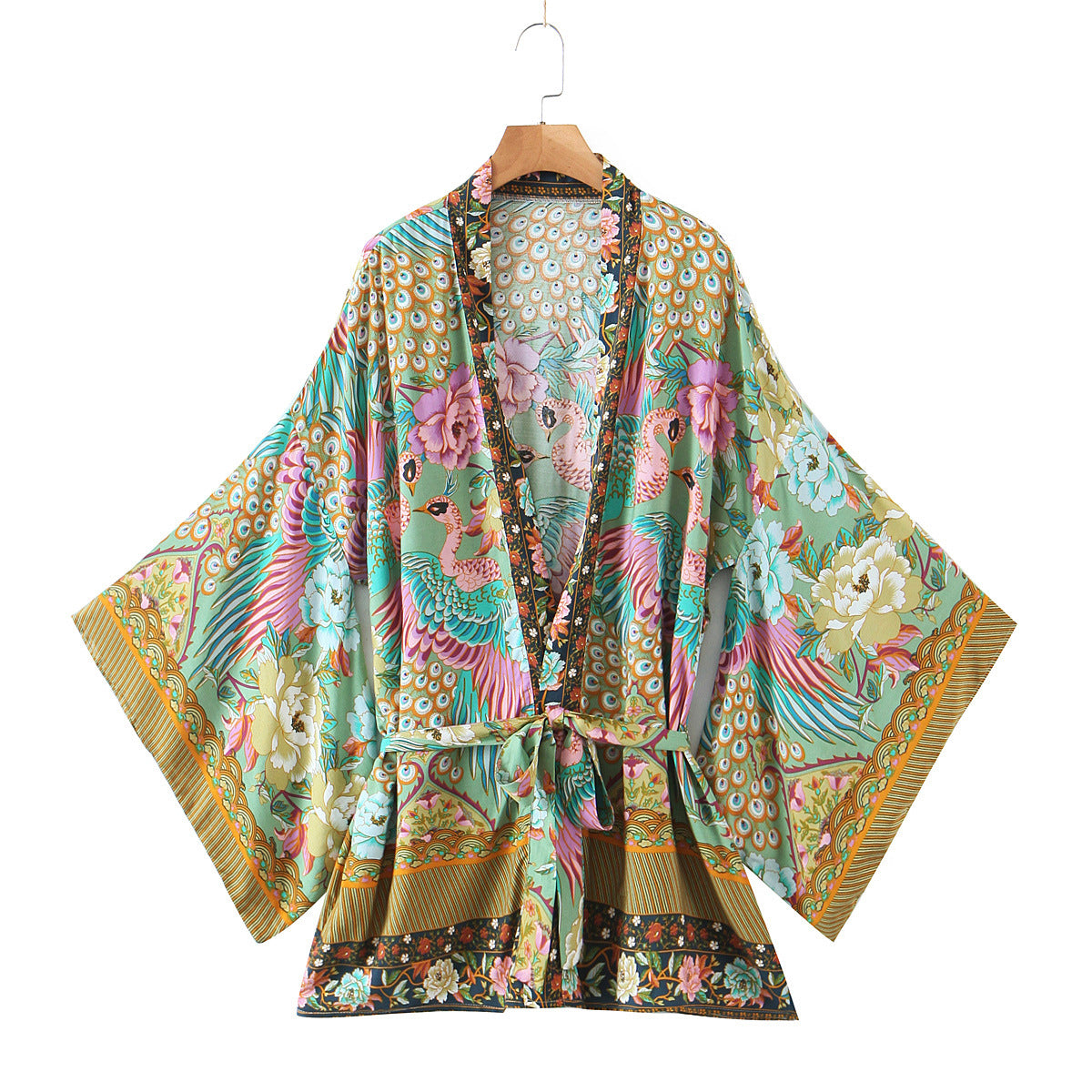 Women's Phoenix Flower Print Draped Shirt Cotton Coats