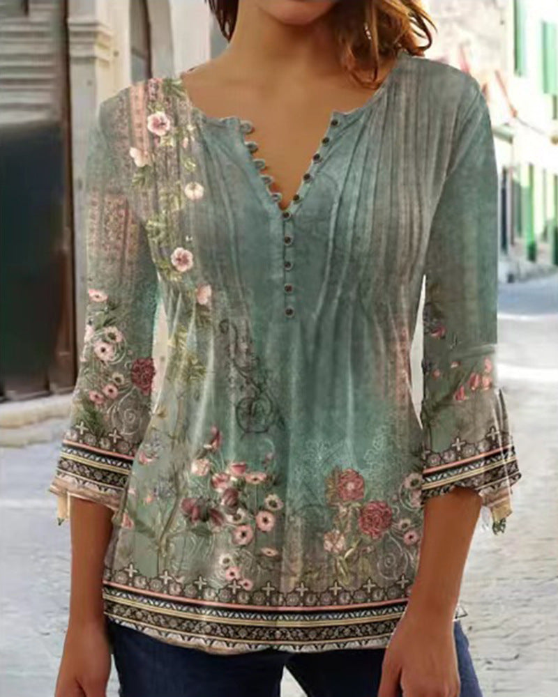 Women's Fashion Wear Floral Printed Sleeve Pleated Button Shorts