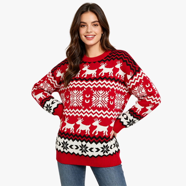 Women's & Men's Jacquard Christmas Casual Couple Outfit Round Sweater