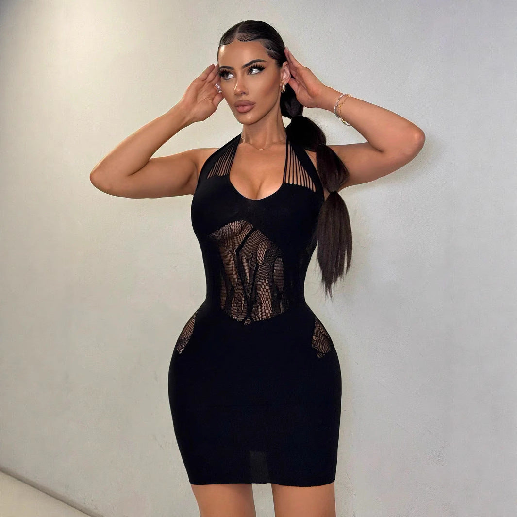 Women's Summer Halter Sleeveless Hollowed Fashion Sexy Hot Sheath Dress