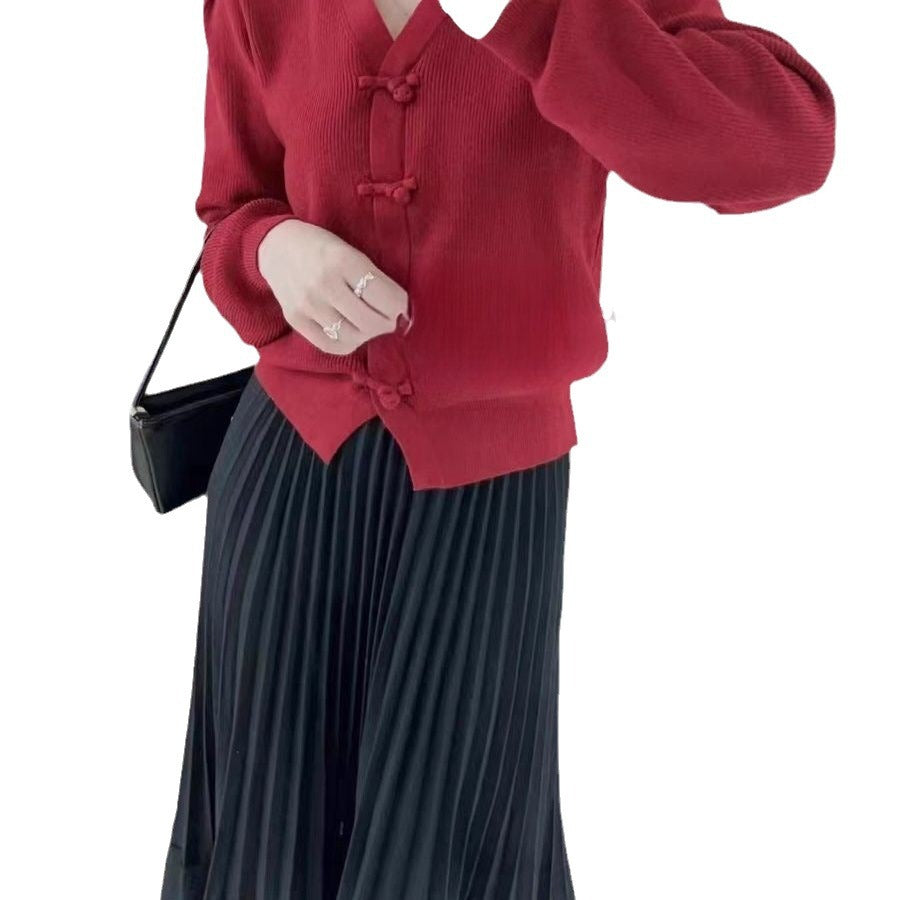 Women's Chinese Style Buckle Knitted Bottoming Shirt Inner Sweaters