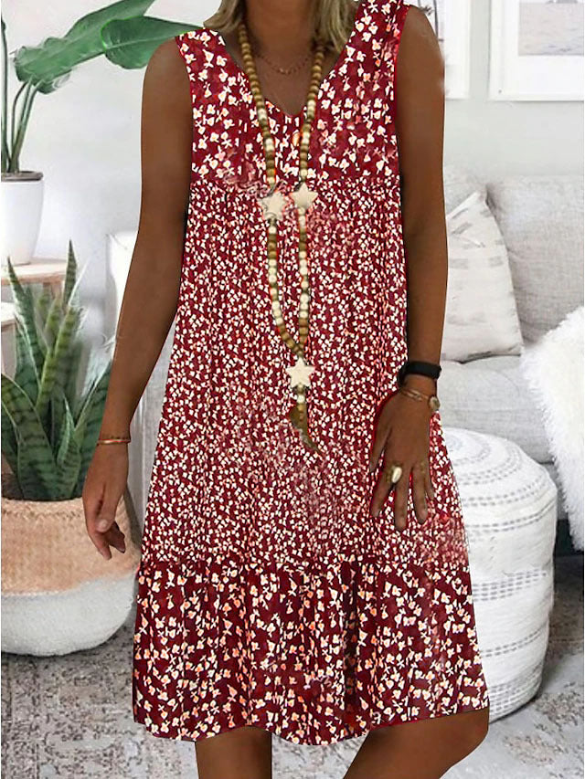 Women's Summer Small Floral Print Sleeveless Ladies Dress