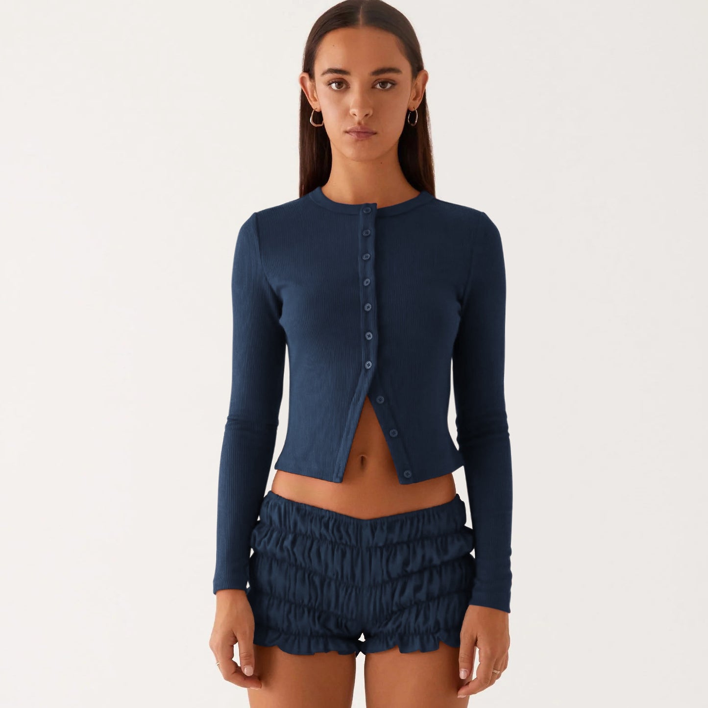 Beautiful Women's Solid Color Long Button Women's Sweater