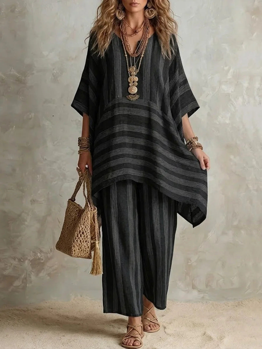 Women's Fashionable Stylish Loose Striped Two-piece Fashion Casual Suit