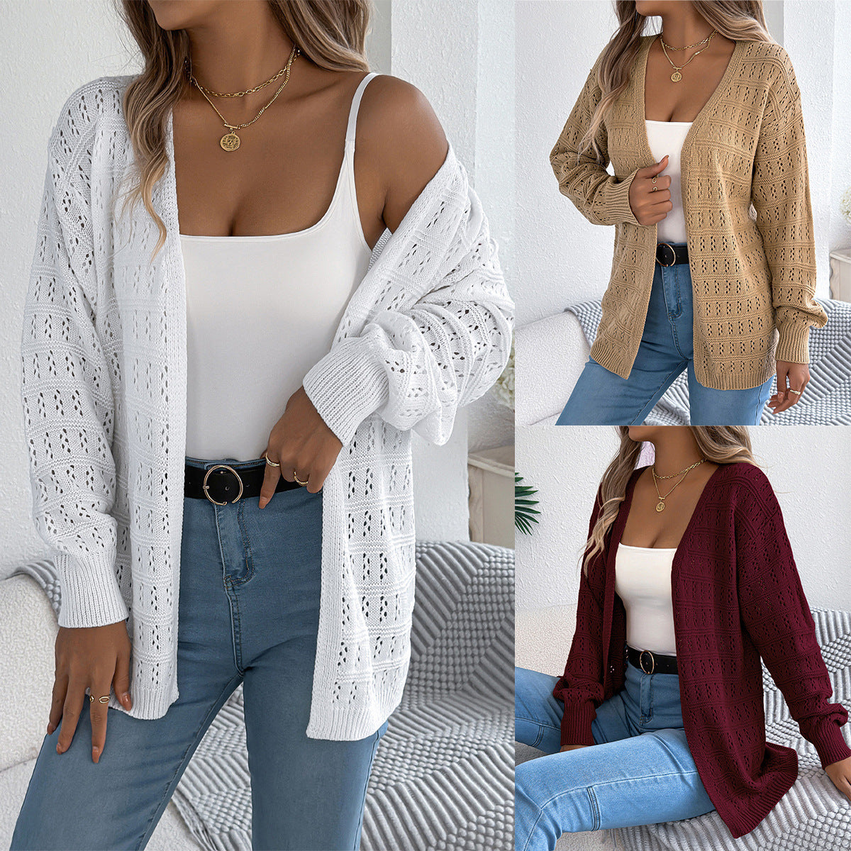 Versatile Women's Solid Color Lantern Mid-length Sweater
