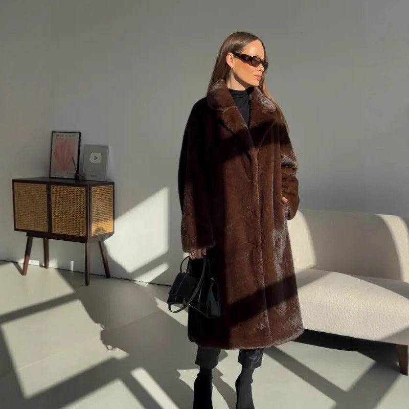 Women's Brown High Quality Long Mink Plush Coats