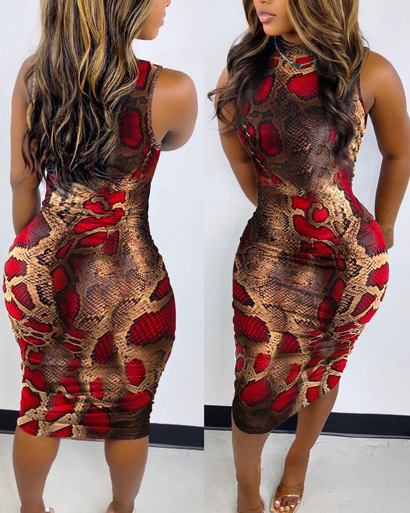 Women's Sleeveless Printed Slim Pullover Round Neck Clothing
