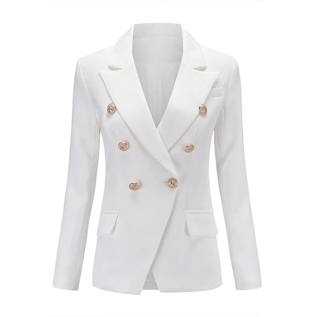 Commute Double Breasted Collar Pure Black Blazers