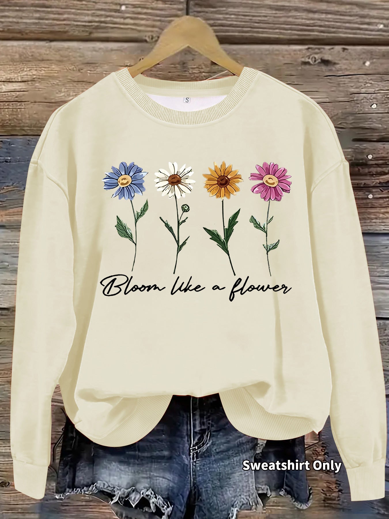 Women's Floral Graphic Print Crew Neck Casual Long Women's Sweater, Sweater