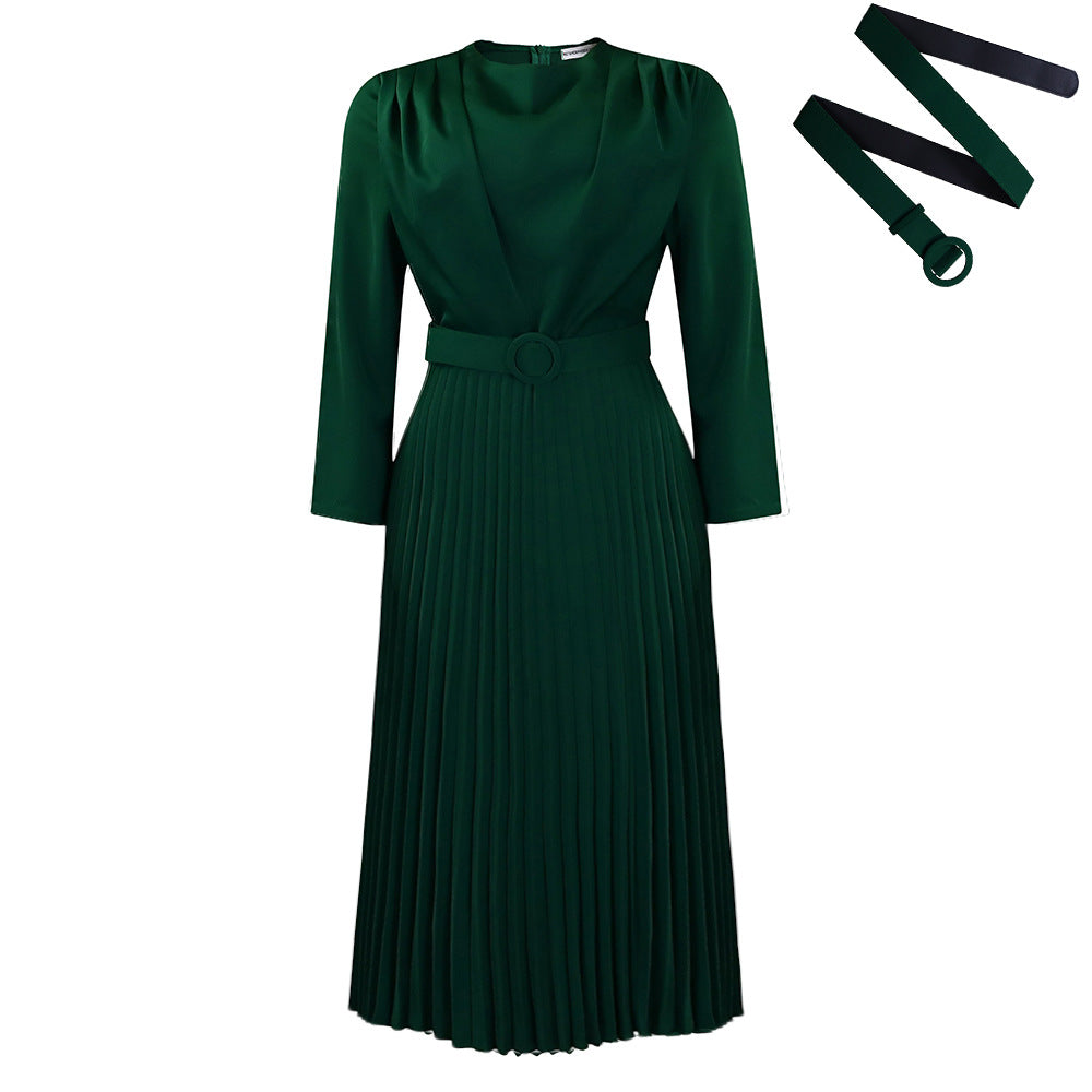 Women's Elegant Pleated Commuter Solid Color African Dresses