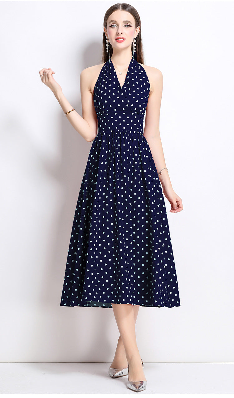 Women's Dress Polka Dot Small Backless Halter Dresses