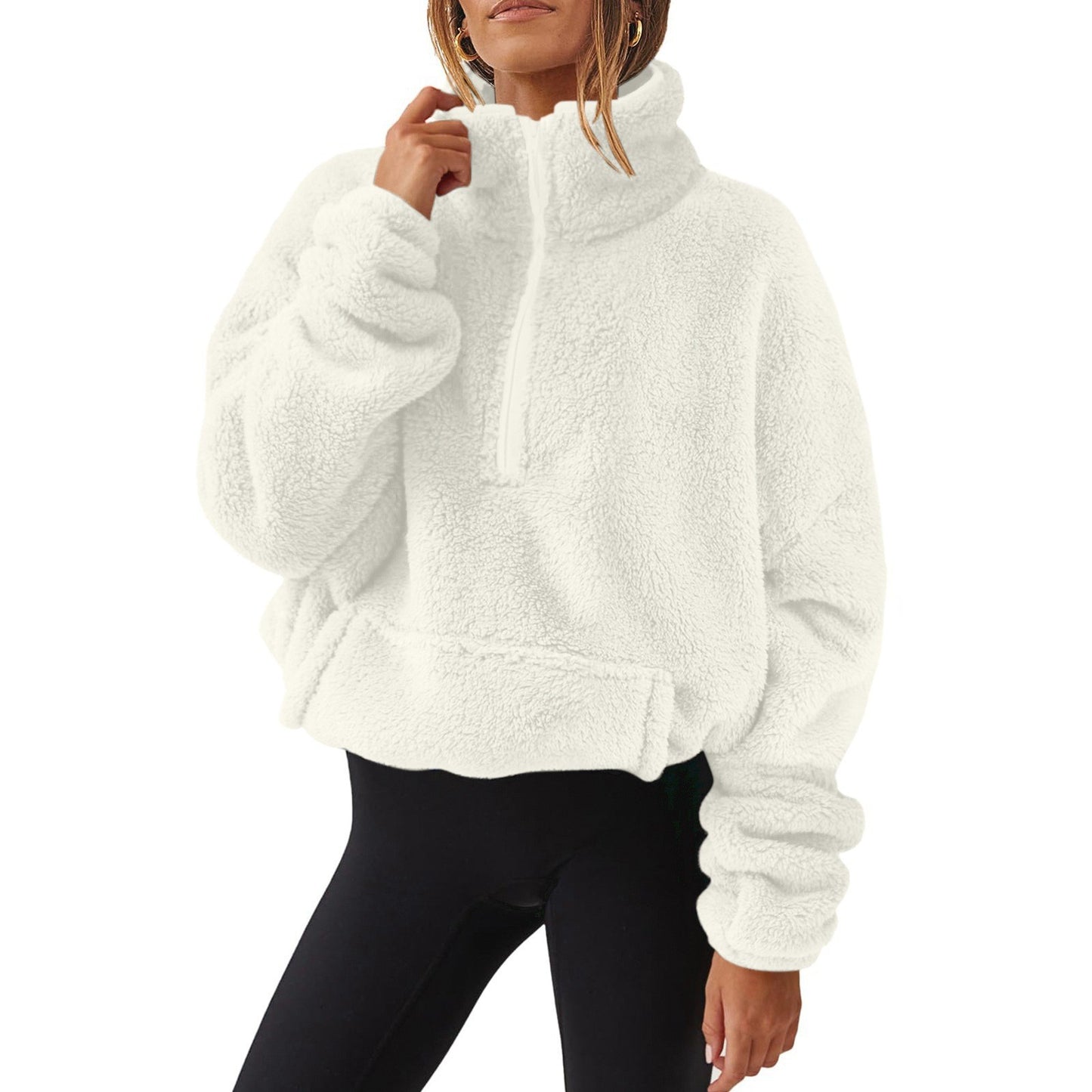 Women's Veet Fleece-lined Half Zipped Stand Collar Women's Sweater, Sweater