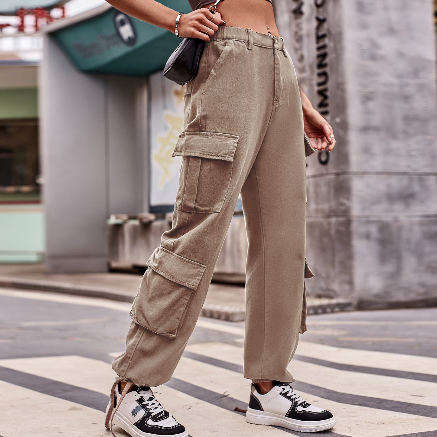 Women's Loose Drawstring Design Denim Overalls Casual Jeans