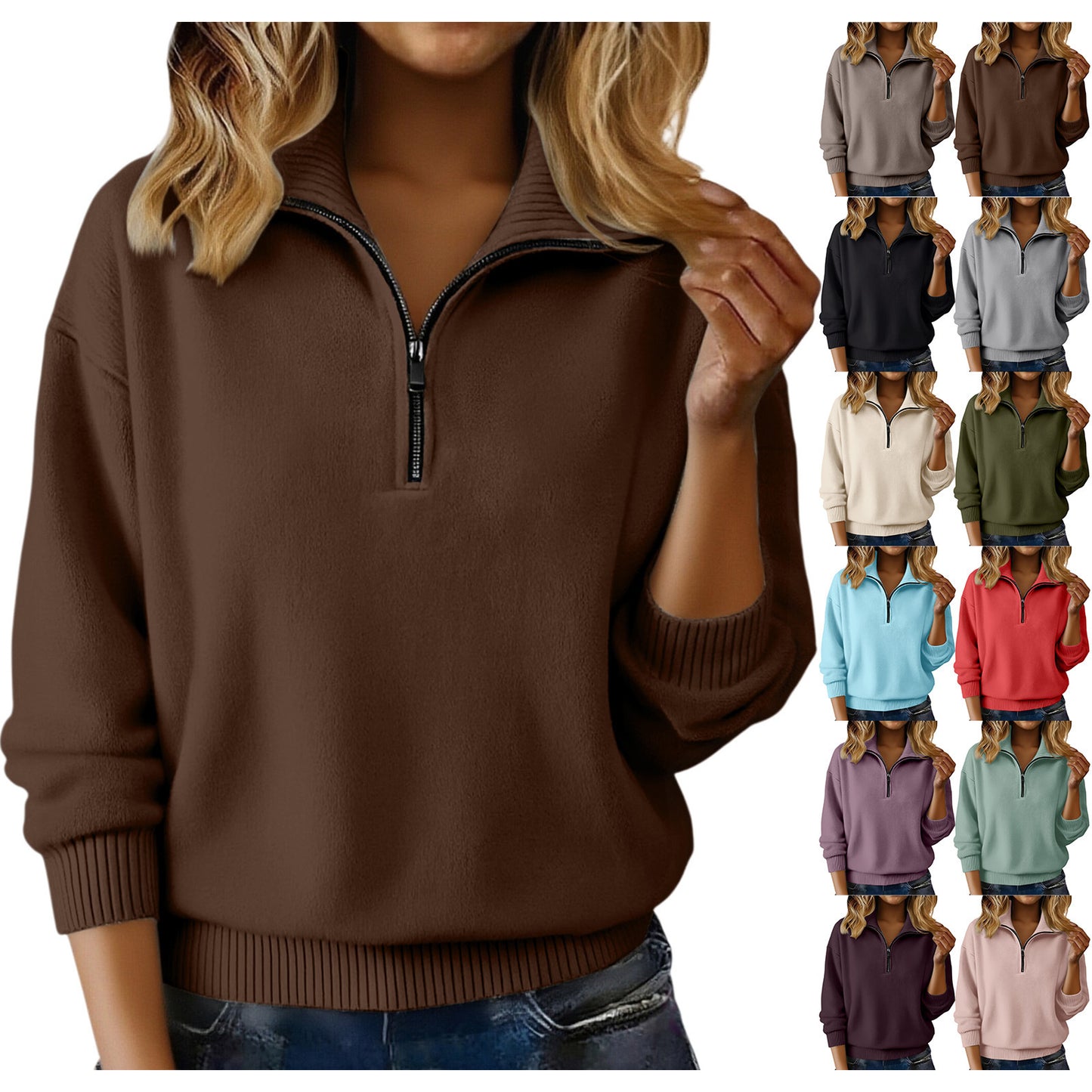 High Collar Loose Solid Color Pullover Sweaters
