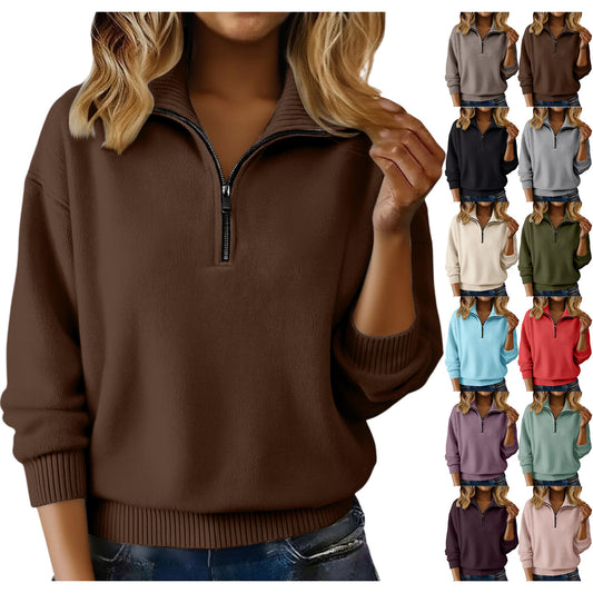 High Collar Loose Solid Color Pullover Sweaters
