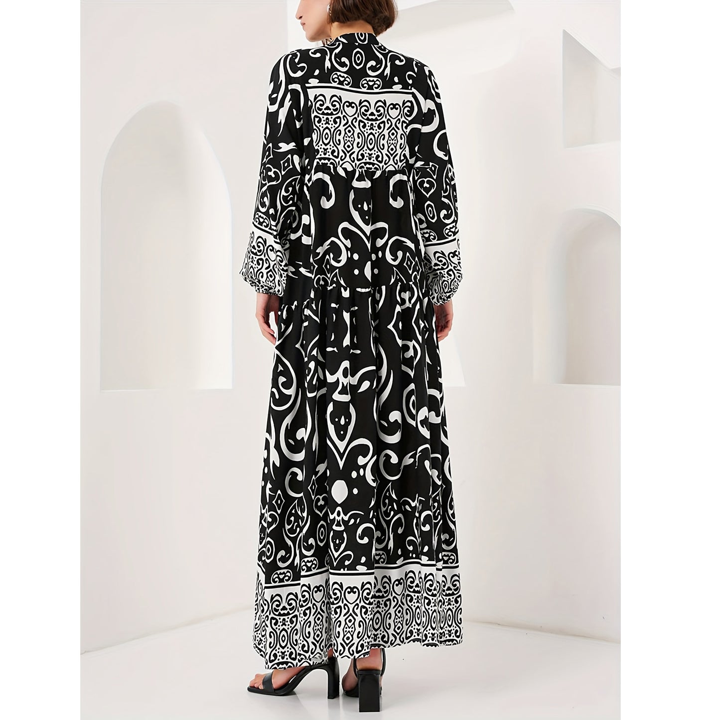 Women's Black Long Robe Elegant Loose Sleeve Dress