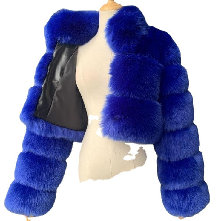 Women's Fur Versatile Stand Collar Zipper Long Coats