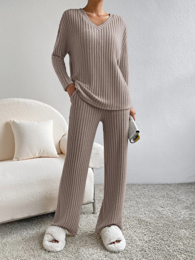 Women's Two-piece Autumn Straight Loose Temperament Sunken Stripe Fashion Casual Suit
