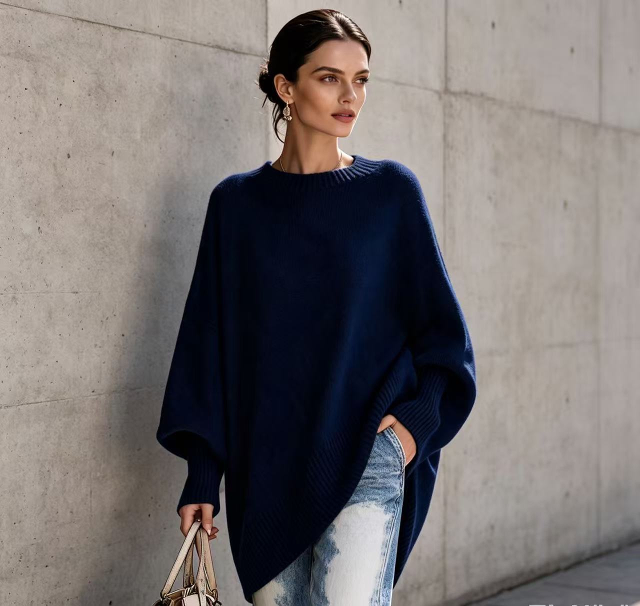 Women's Neck Pullover Loose Lazy Style Solid Women's Sweater