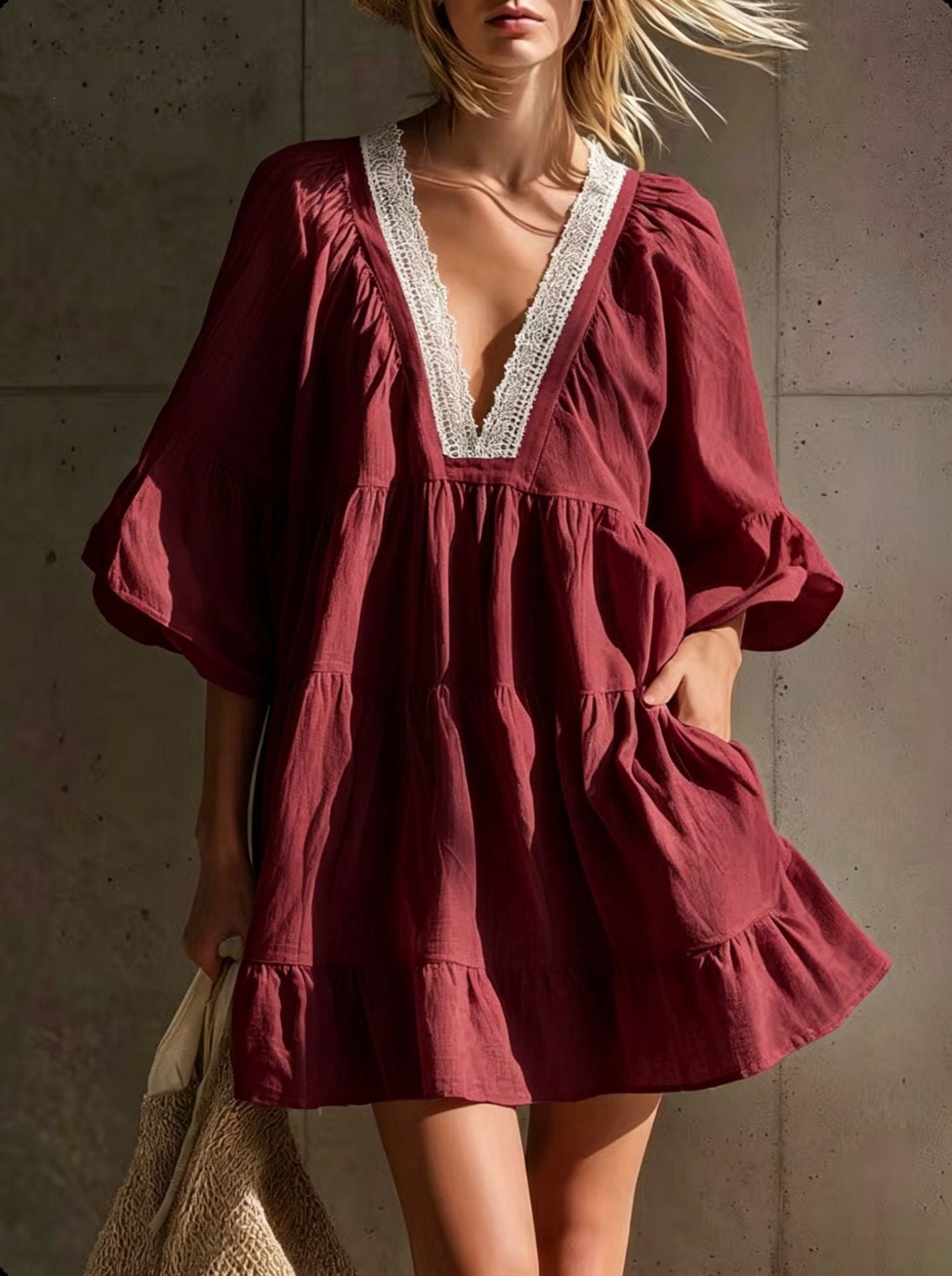 Women's French Bohemian Style Lace Loose Vacation Dress
