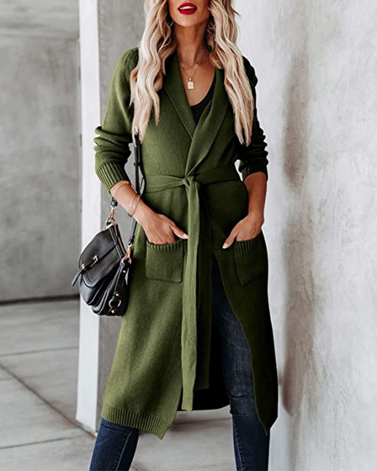 Charming Trendy Women's Mid-length Knitted Lapel Women's Sweater
