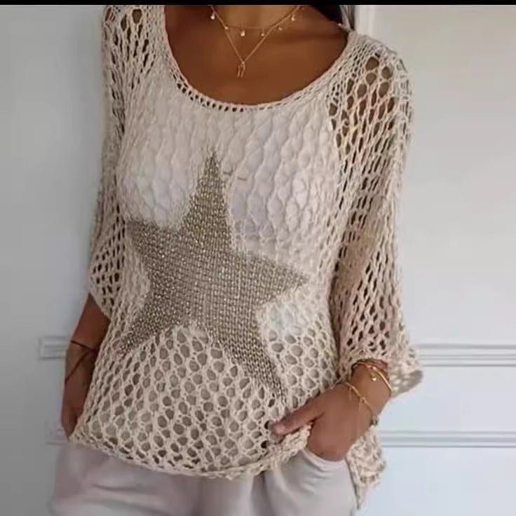 Women's Round Neck Commuter Elegant Cropped Sleeves For Air Conditioned Women's Sweater