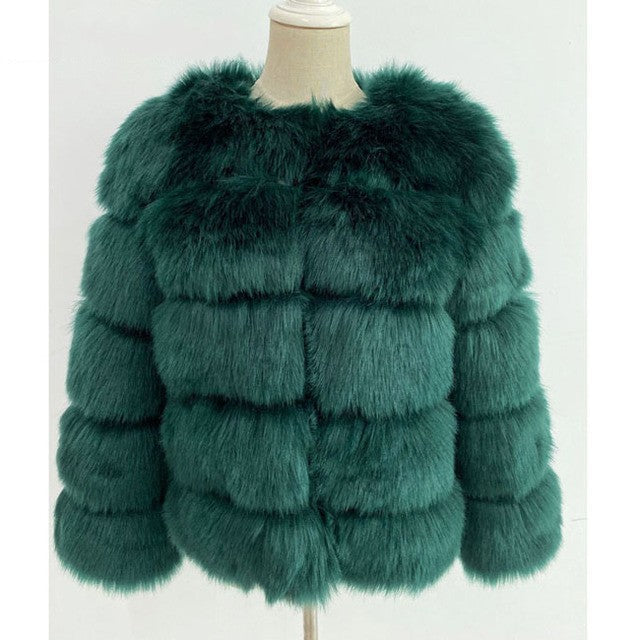Women's Faux Fox Fur Slim Fit Stitching Coats