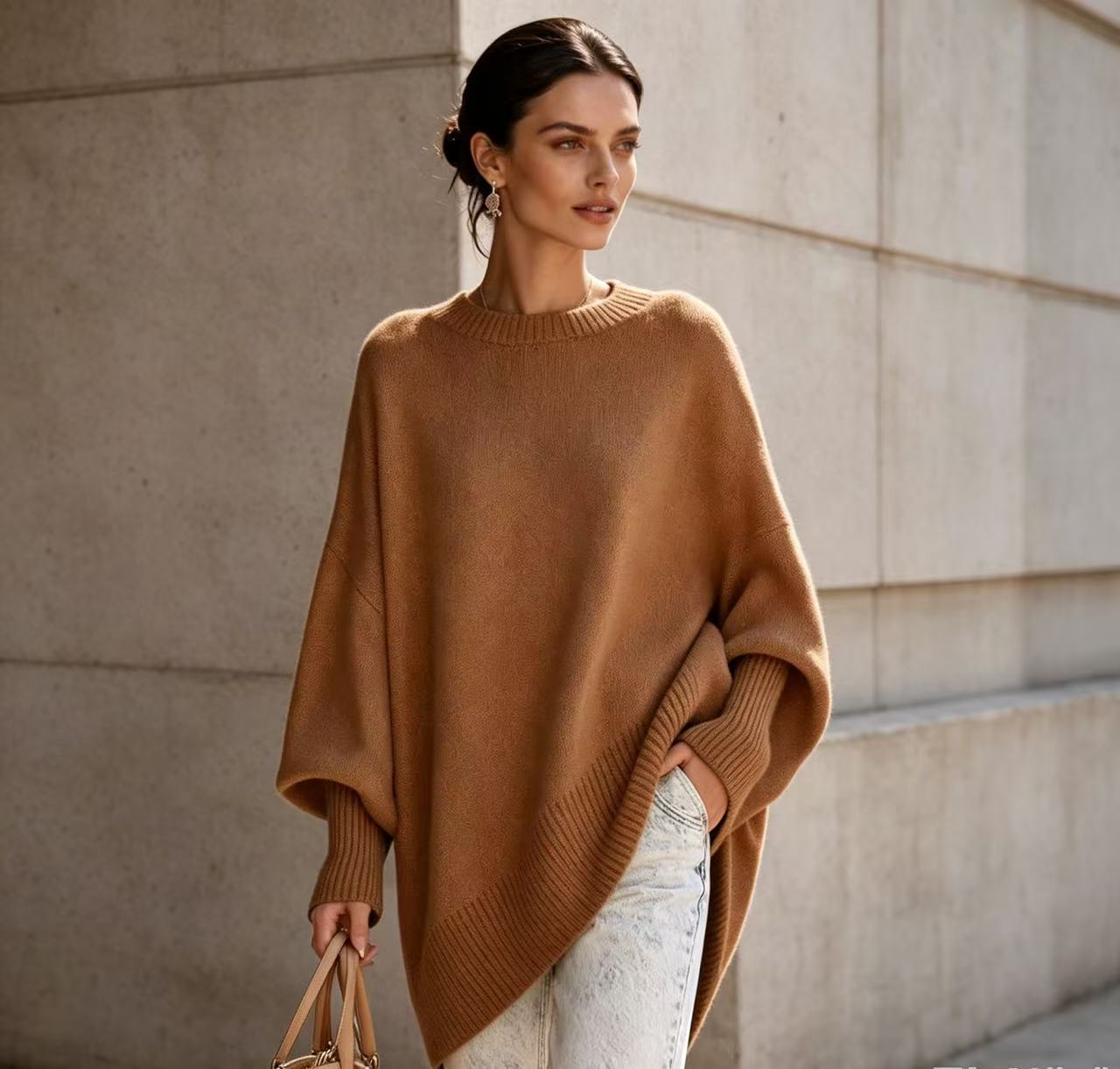 Women's Neck Pullover Loose Lazy Style Solid Women's Sweater