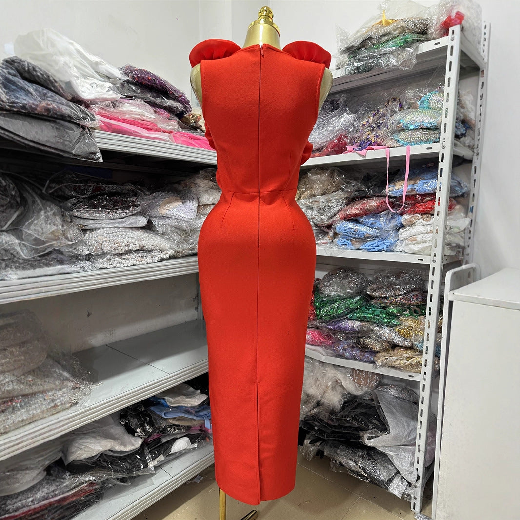 Elegant Bottoming Dress Backless Red Flower Long Dresses