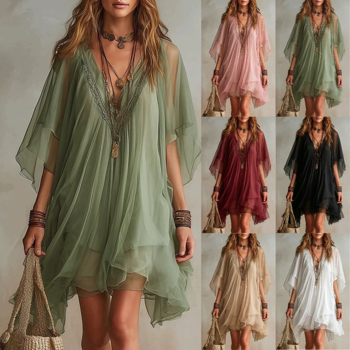 Women's Summer Chiffon Seaside Vacation Loose Beach Dress